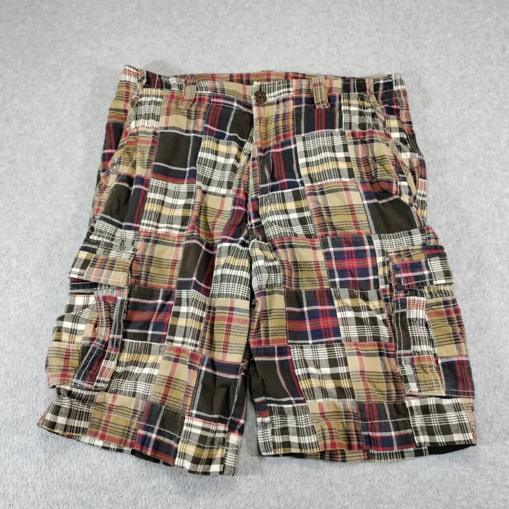 Roundtree & Yorke Patchwork Cargo Shorts Mens 32 Brown Paid 10in Inseam Cotton